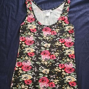 Say What? Black Tank Top with Pink and Cream Floral Design